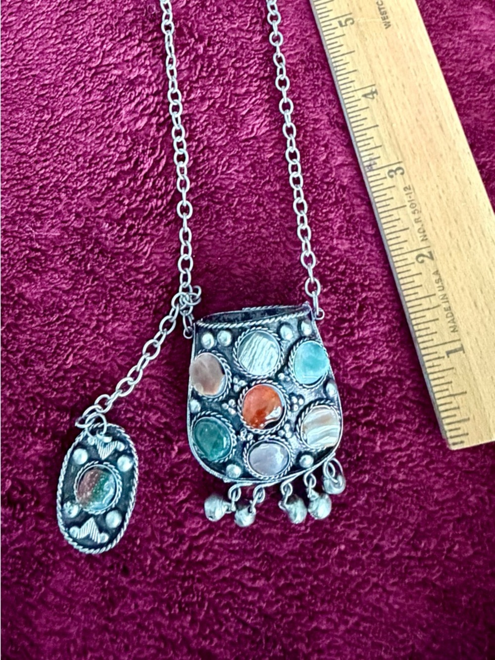 Genuine Morrocan Stone Pendant Necklace with Colorful Gem Accents - Picture 3 of 4